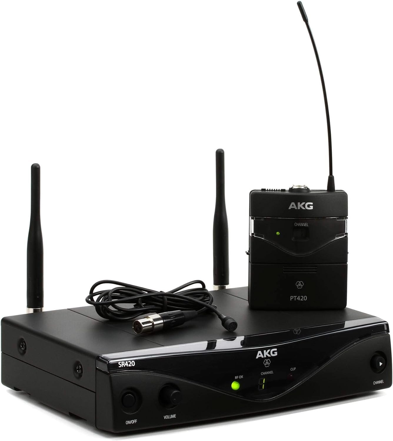 AKG Pro Audio WMS420 Headworn Set Band A Wireless Microphone System with SR420 Stationary Receiver, P420 Pocket Transmitter, Headworn Microphone