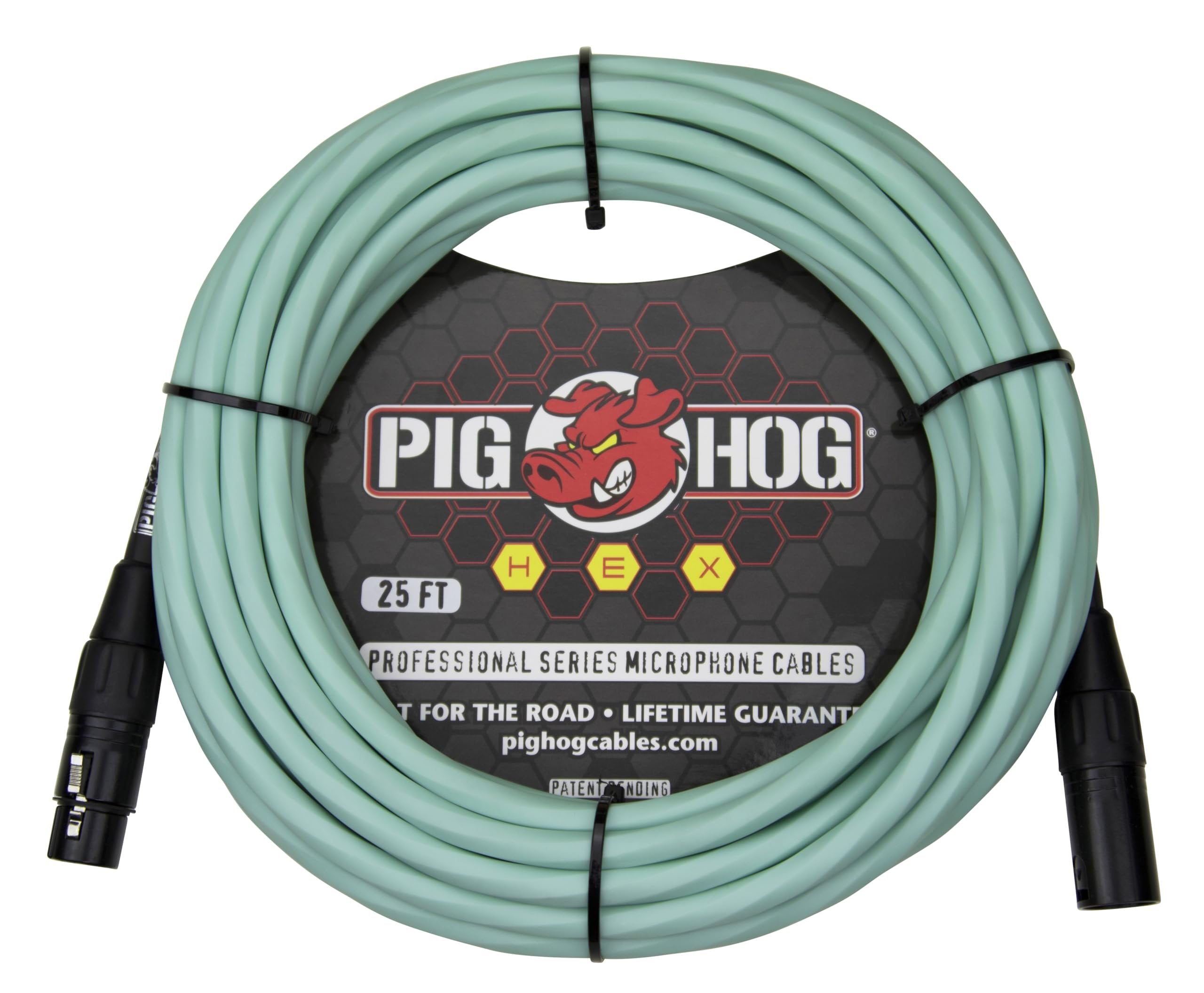 Pig Hog PHMH25SG Hex Series Mic Cable, Seafoam Green 25ft