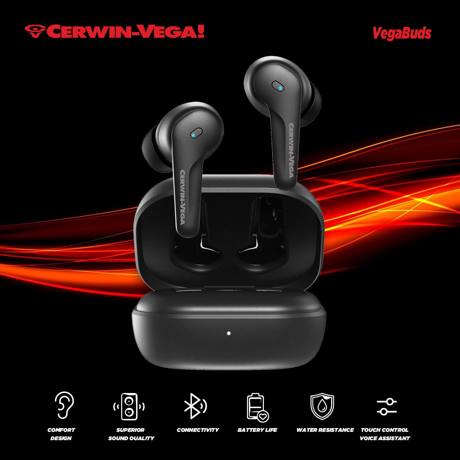 Cerwin-Vega Wireless Earbuds - Eb1 - Bluetooth Ear Buds Sound Active Noise Cancellation, Best Earbuds for Gaming, Workout, Running, Sports