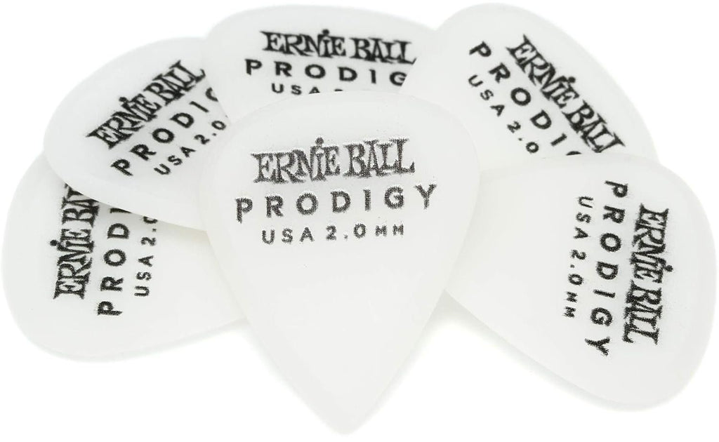 Ernie Ball Prodigy Guitar Picks, Standard, White 2.0mm, 6-pack