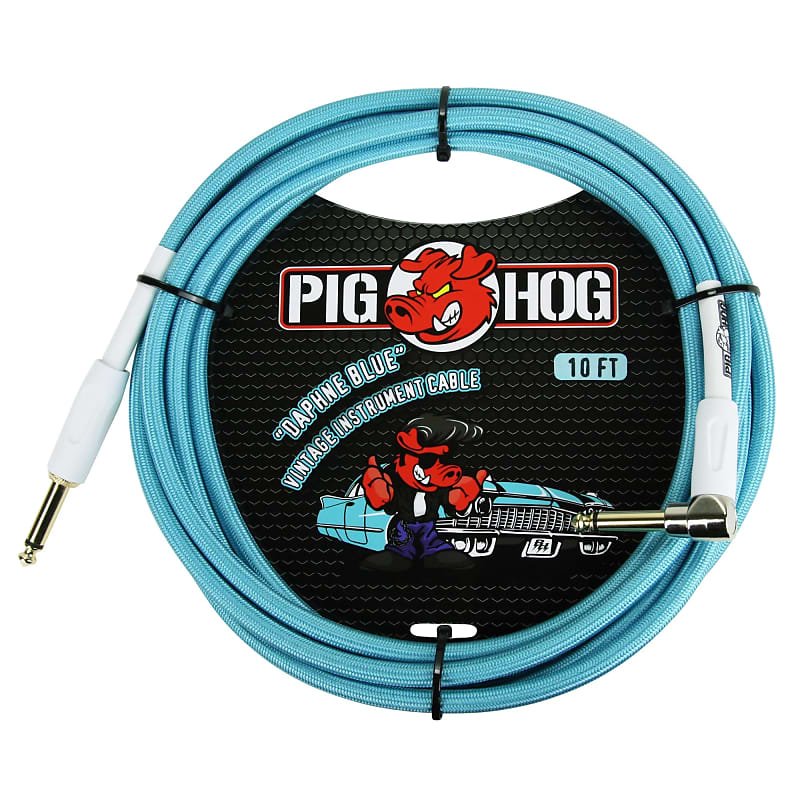 Pig Hog PCH10DBR Instrument Cable, 10ft Right Angle, Daphne Blue