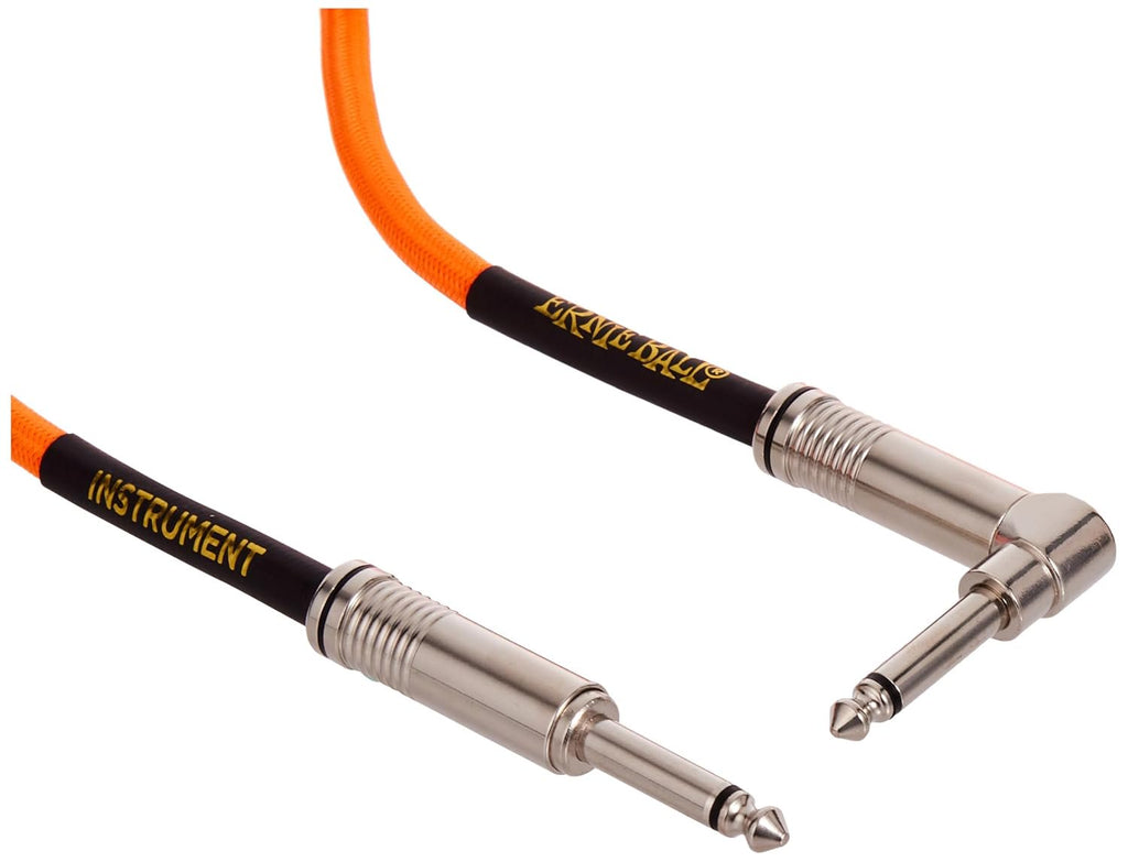 Ernie Ball Braided Instrument Cable, Straight/Angle, 10ft, Neon Orange (P06079)