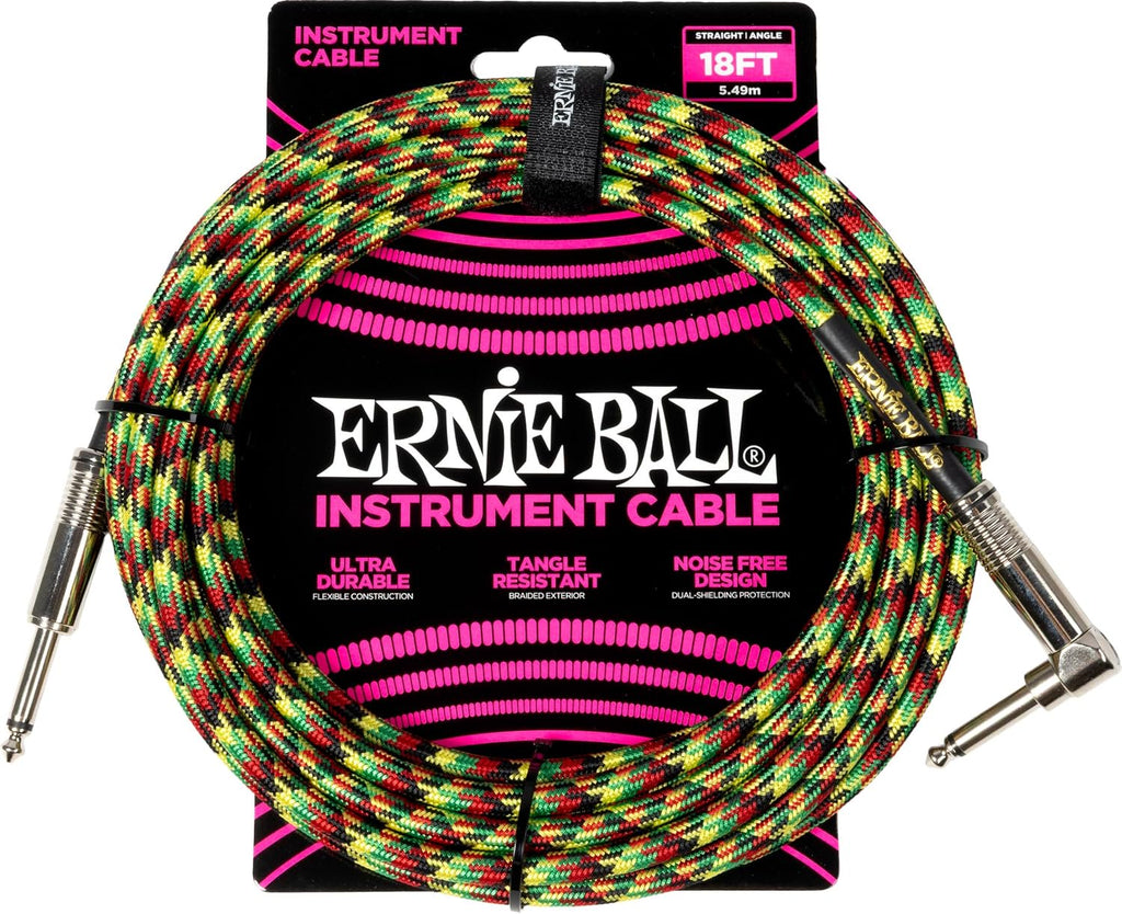 Ernie Ball Braided Instrument Cable Straight/Angle 18ft - Good Vibrations (P06483)