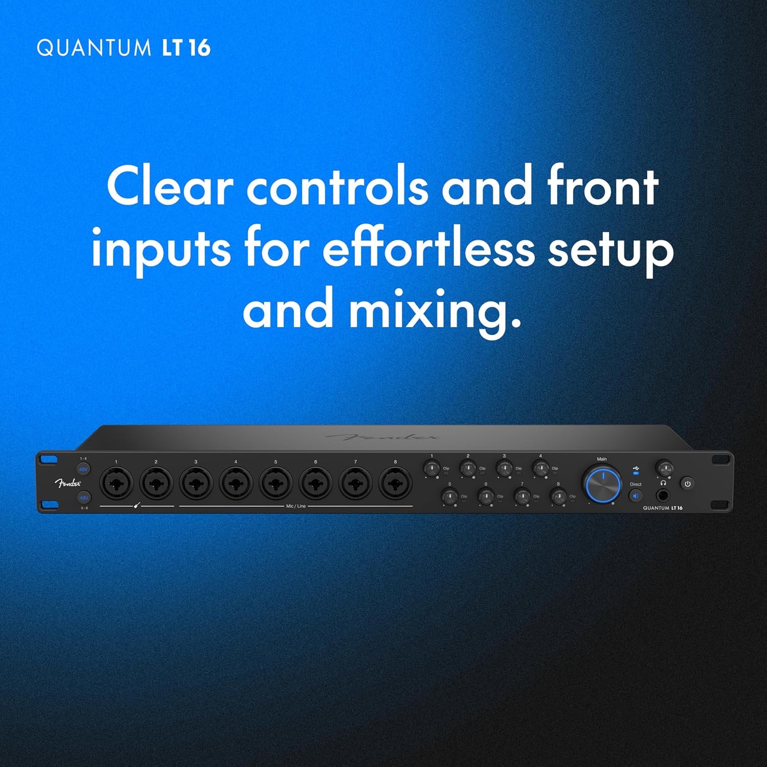 Fender Quantum LT 16 | 16-in 8-out USB-C Audio Interface for Music Production, Eight MAX-HD Mic Preamps, 14 Line Inputs, Low-Latency Drivers, Loopback, Balanced Outputs, Headphone Amp, Mac & PC