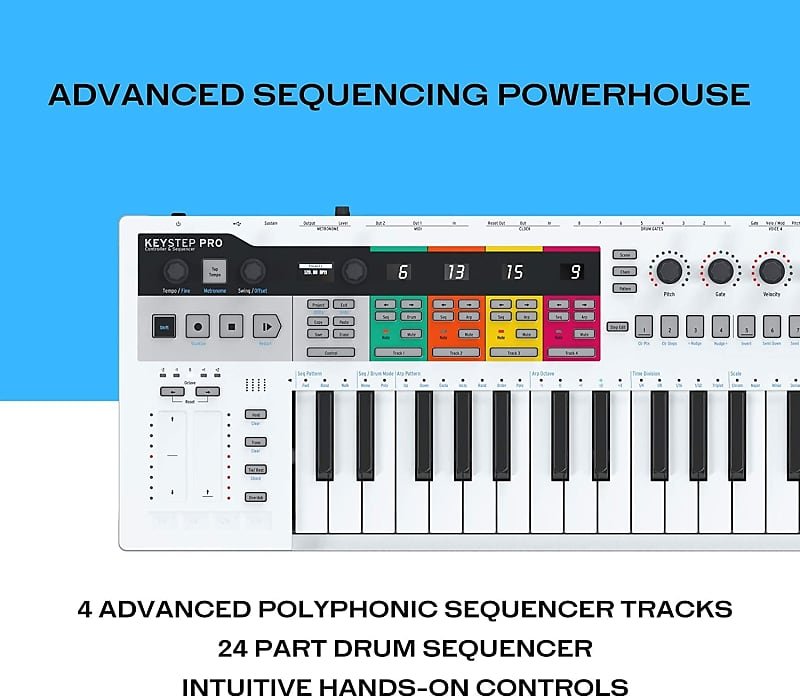 Arturia KeyStep Pro 37-Key Keyboard Controller & Sequencer Bundle w/ Samson Headphones, Power Adapter & Liquid Audio Polishing Cloth (4 Items)