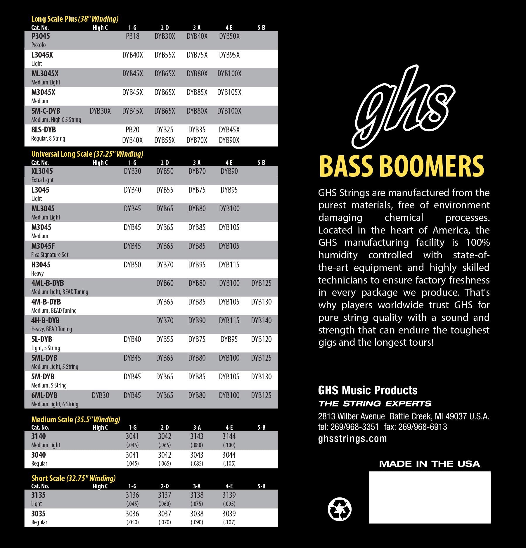 GHS Strings 5L-DYB Electric Bass Boomer String Sets Nickel Plated Guitar Strings, Light, 40-120