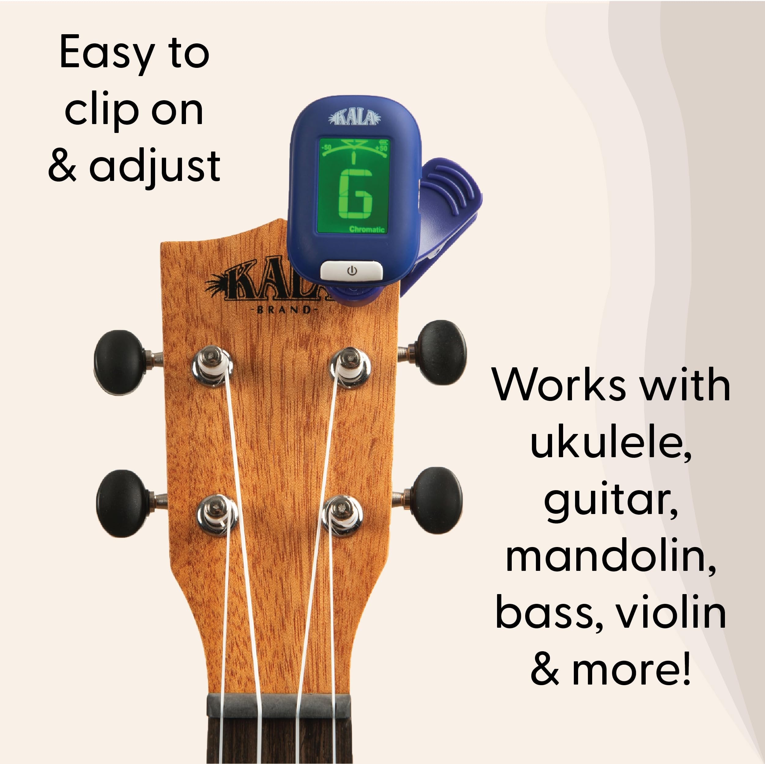 Kala Klipz USB-C Rechargeable Professional Clip On Tuner for Ukulele, Guitar, Bass, Violin, Mandolin, All String Instruments with Multi-Key Chromatic Tuning Modes and Vibration Sensor - Blue