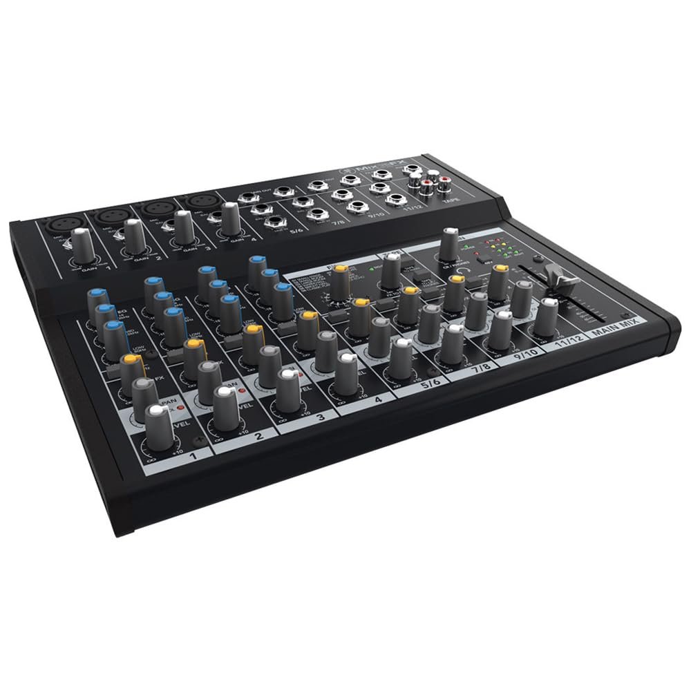 Mackie Mix12FX 12-Channel Compact Mixer with Effects Bundle with 2x Pig Hog 10ft XLR Tour Grade Microphone Cables & Polishing Cloth – Built-In FX, 3-Band EQ, and Stereo RCA I/O