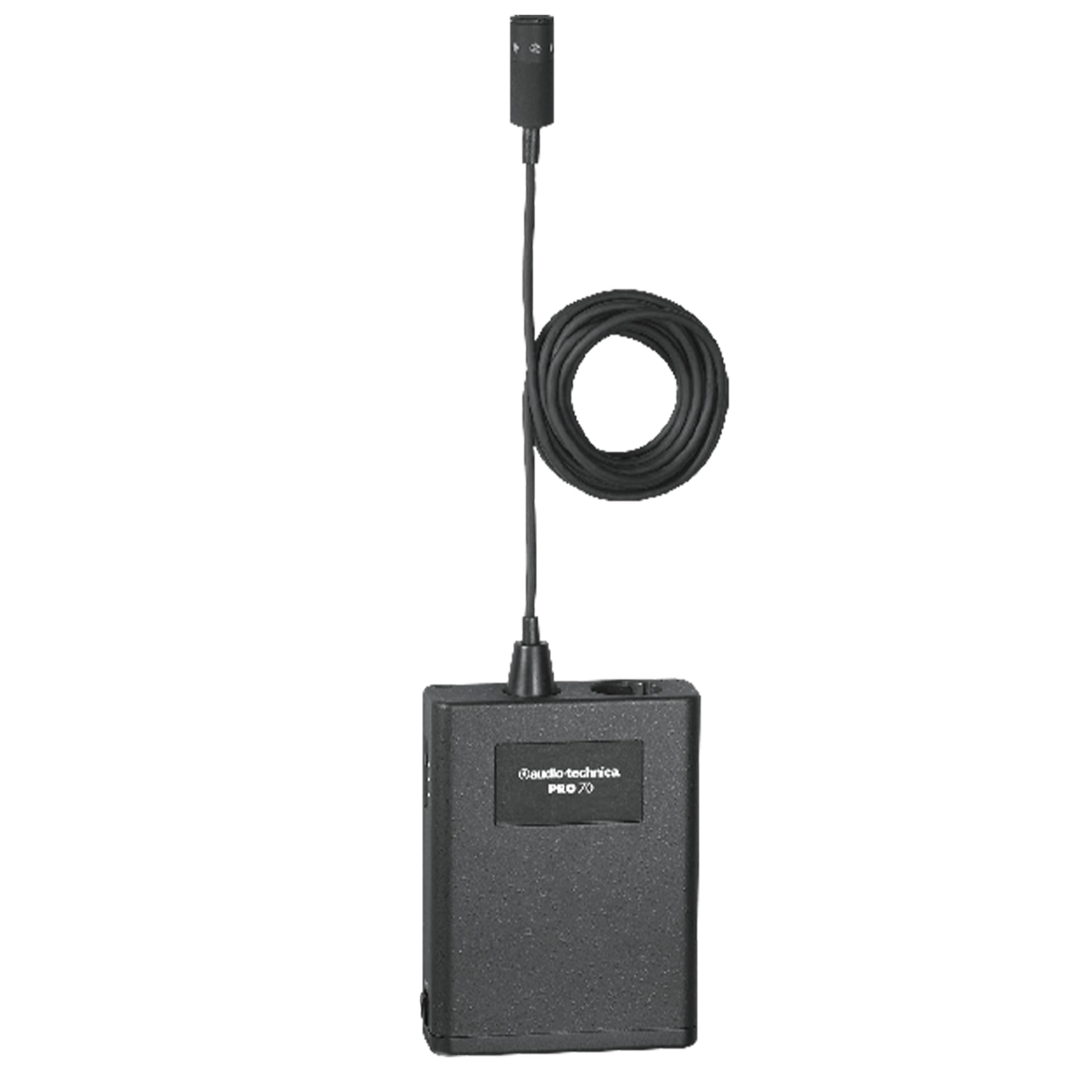 Audio-Technica PRO70 Cardioid Condenser Lavalier/Instrument Microphone Bundle with 10ft XLR Pig Hog Mic Cable & Polishing Cloth – Clip-On Mic with Power Module for Voice or Acoustic Instruments