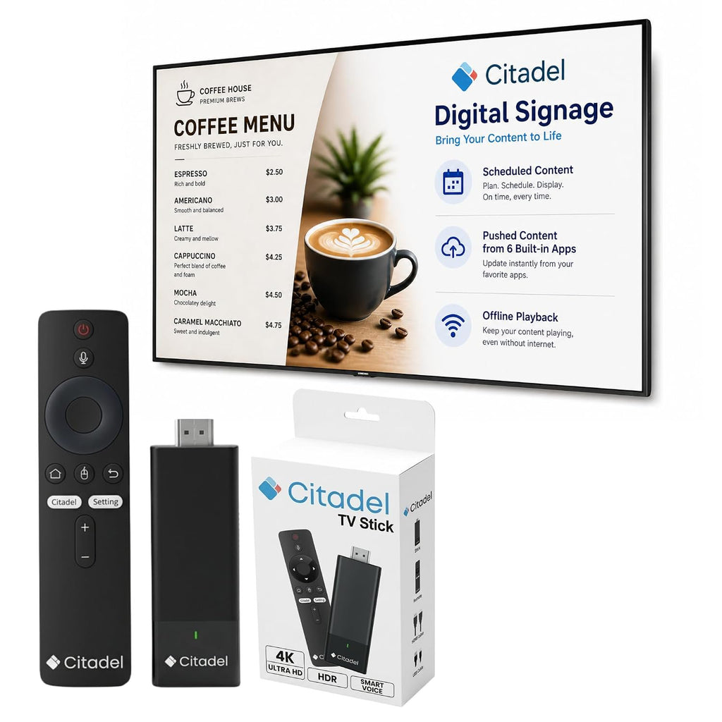 Citadel Digital Signage Display Board and Menu for Business with Offline Playback, Built-in Apps, 4K HDMI and Easy Set Up in Less Than 5 Minutes