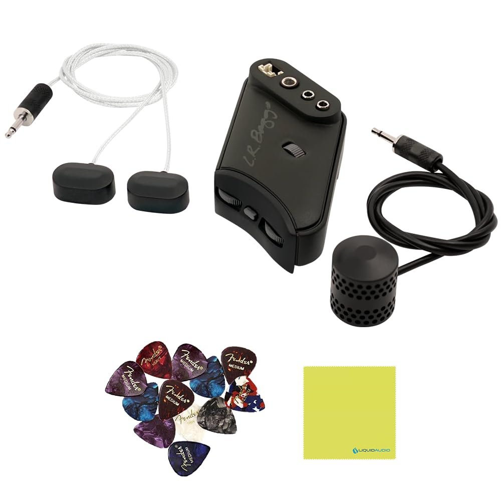 LR Baggs HiFi Duet High-Fidelity Pickup & Microphone Mixing System Bundle with 12 Guitar Picks & Polishing Cloth – Studio-Quality Acoustic Guitar Pickup with Natural Tone & Dynamic Response