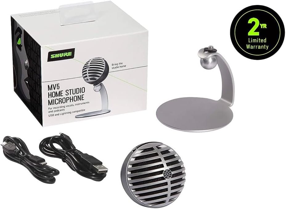 Shure MV5 Series USB Digital Condenser Microphone for Recording, Streaming, Podcasting, and Voice Communication