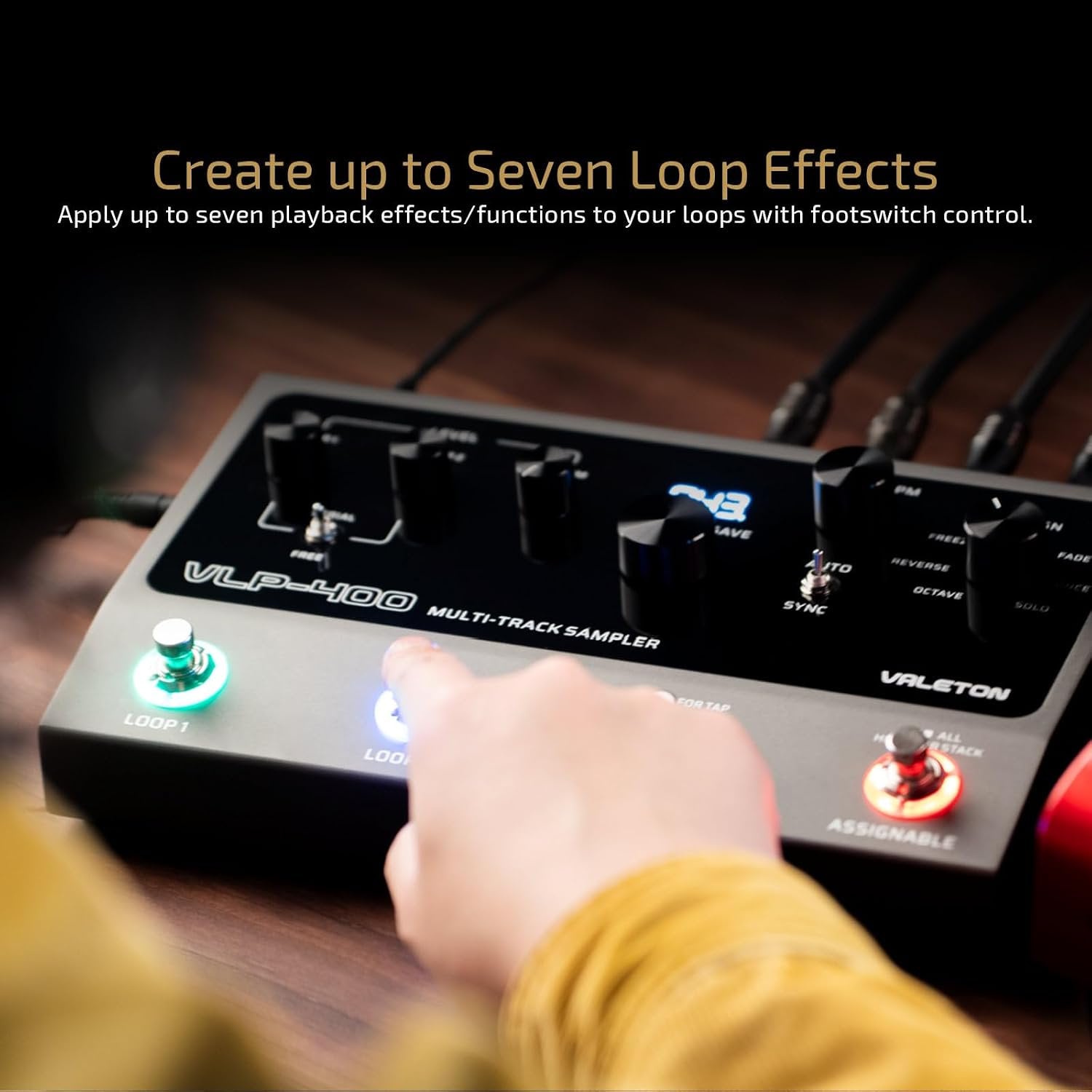 VALETON Guitar Loop Station Looper Pedal with 100-Stereo Drum Machine, 7 Customizable Effects, Assignable Knobs & Footswitches, USB Connectivity for Windows/Mac VLP-400 (Incl 1 PCS 15 CM TS Cable)