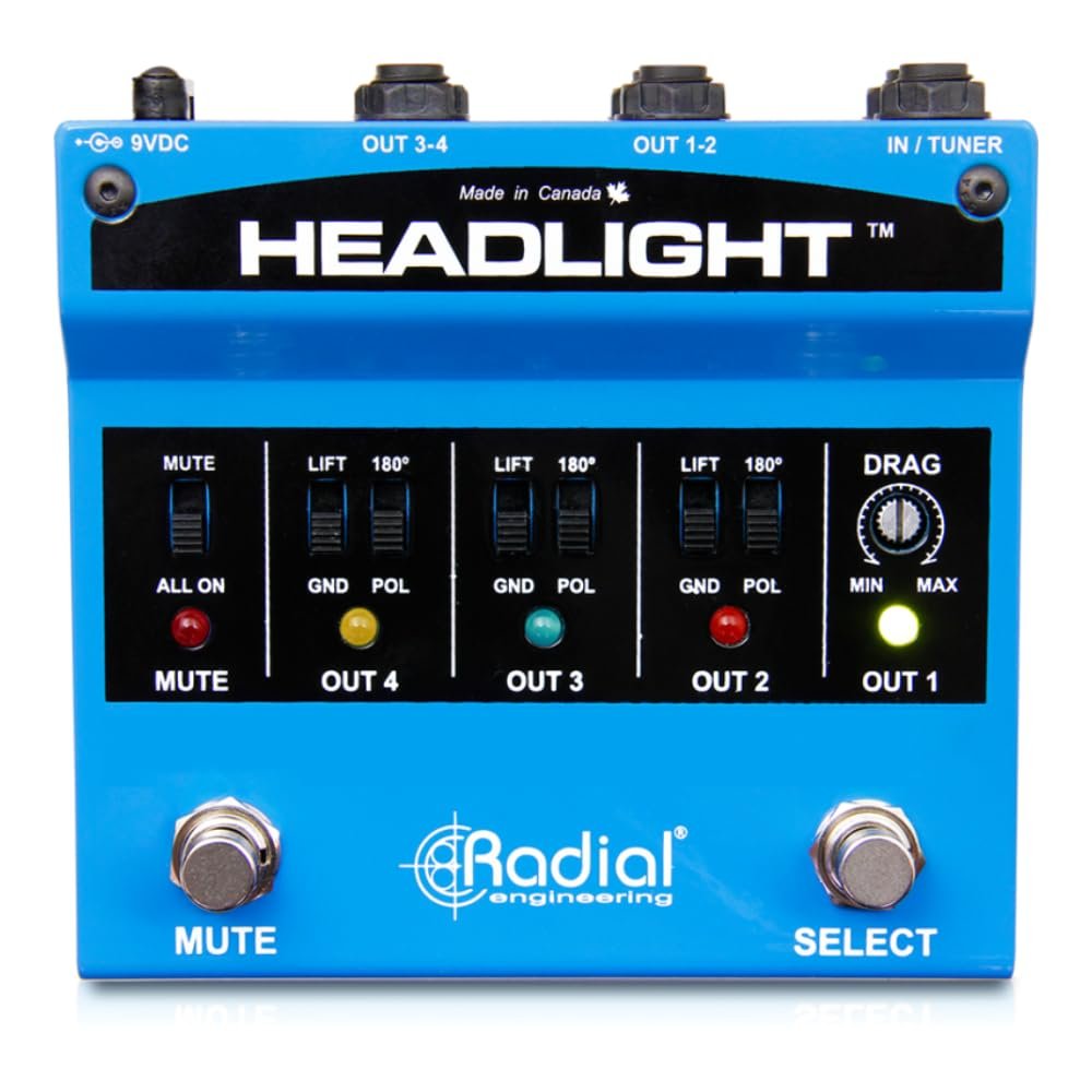 Radial Engineering Headlight Four Output Guitar Amp Selector Bundle w/Pig Hog "Black Woven" Instrument Cable and Liquid Audio Polishing Cloth