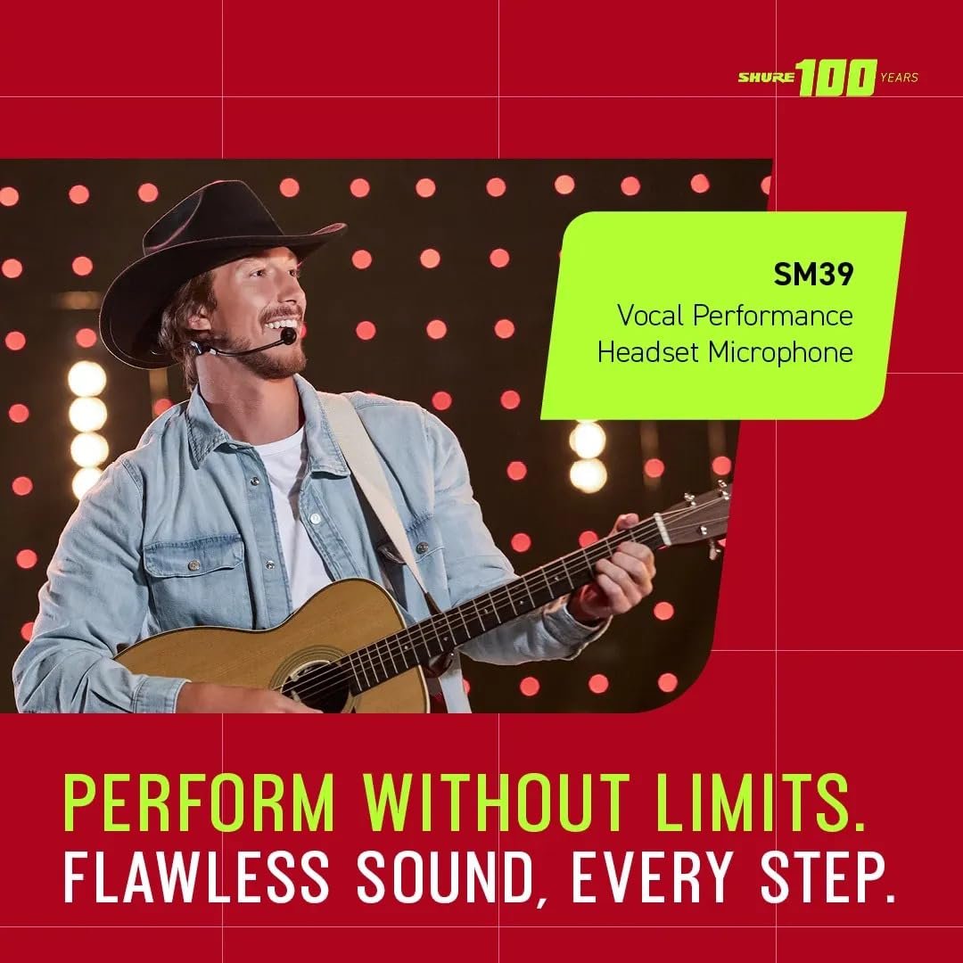 Shure SM39 Headset Microphone - Vocal Performance Cardioid Headworn Mic Compatible with Axient Digital, Secure Low Profile Fit, Ergonomic Design