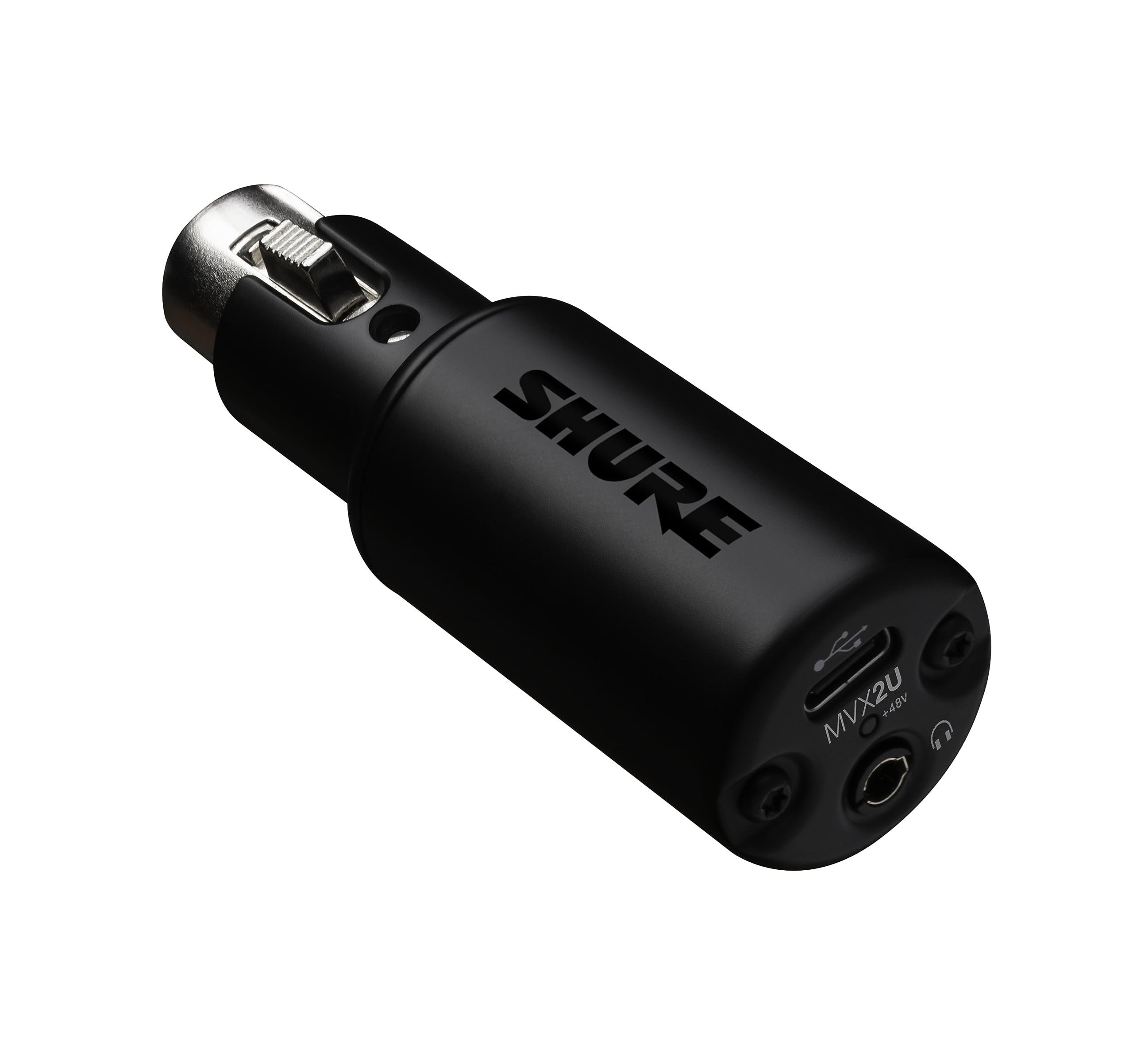 Shure MVX2U XLR-to-USB Interface with Headphone Jack, 60dB Gain, Zero-Latency Monitoring, 48V Phantom Power, ShurePlus App, USB-C Cable