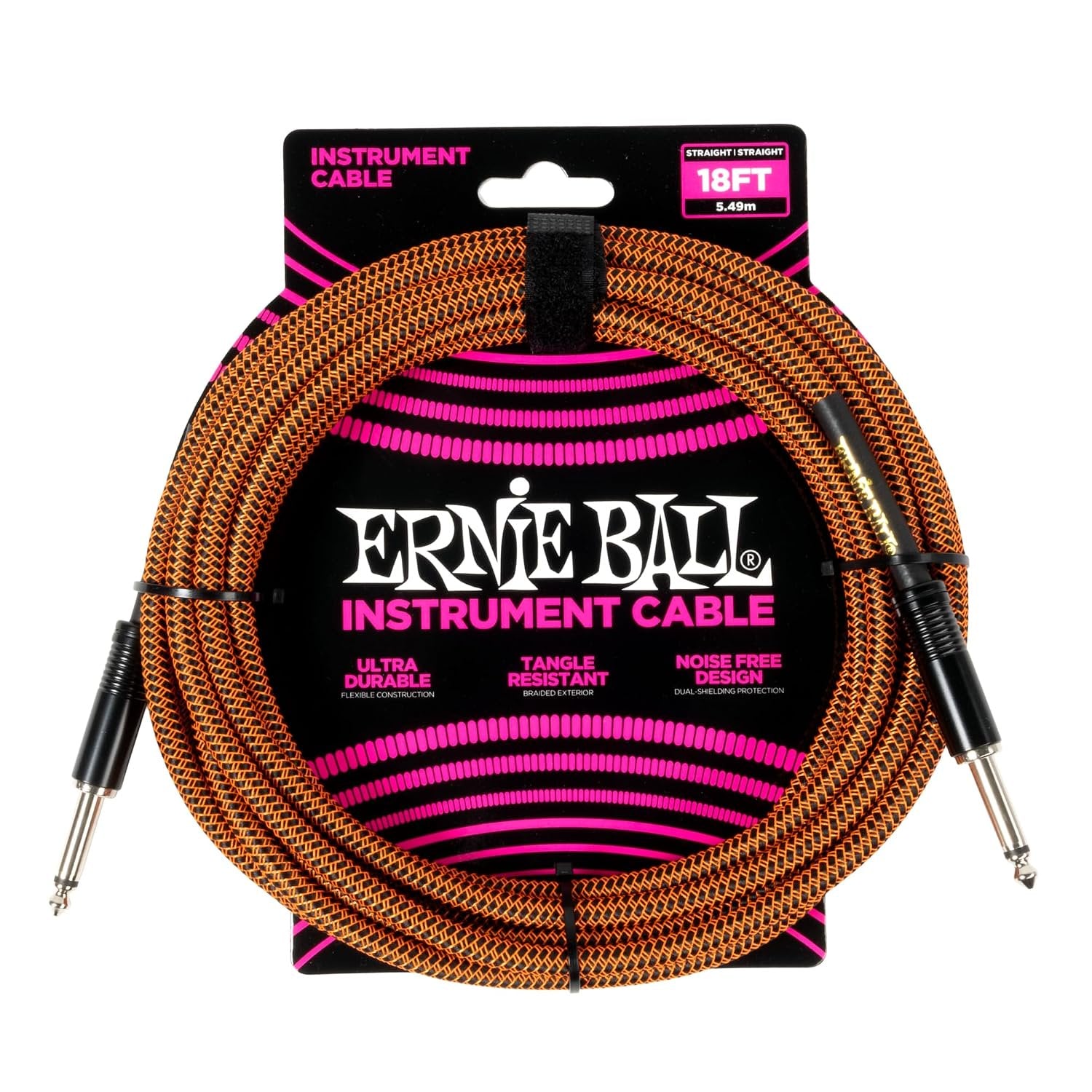 Ernie Ball Braided Instrument Cable Straight/Straight 18ft - Pumpkin Pie