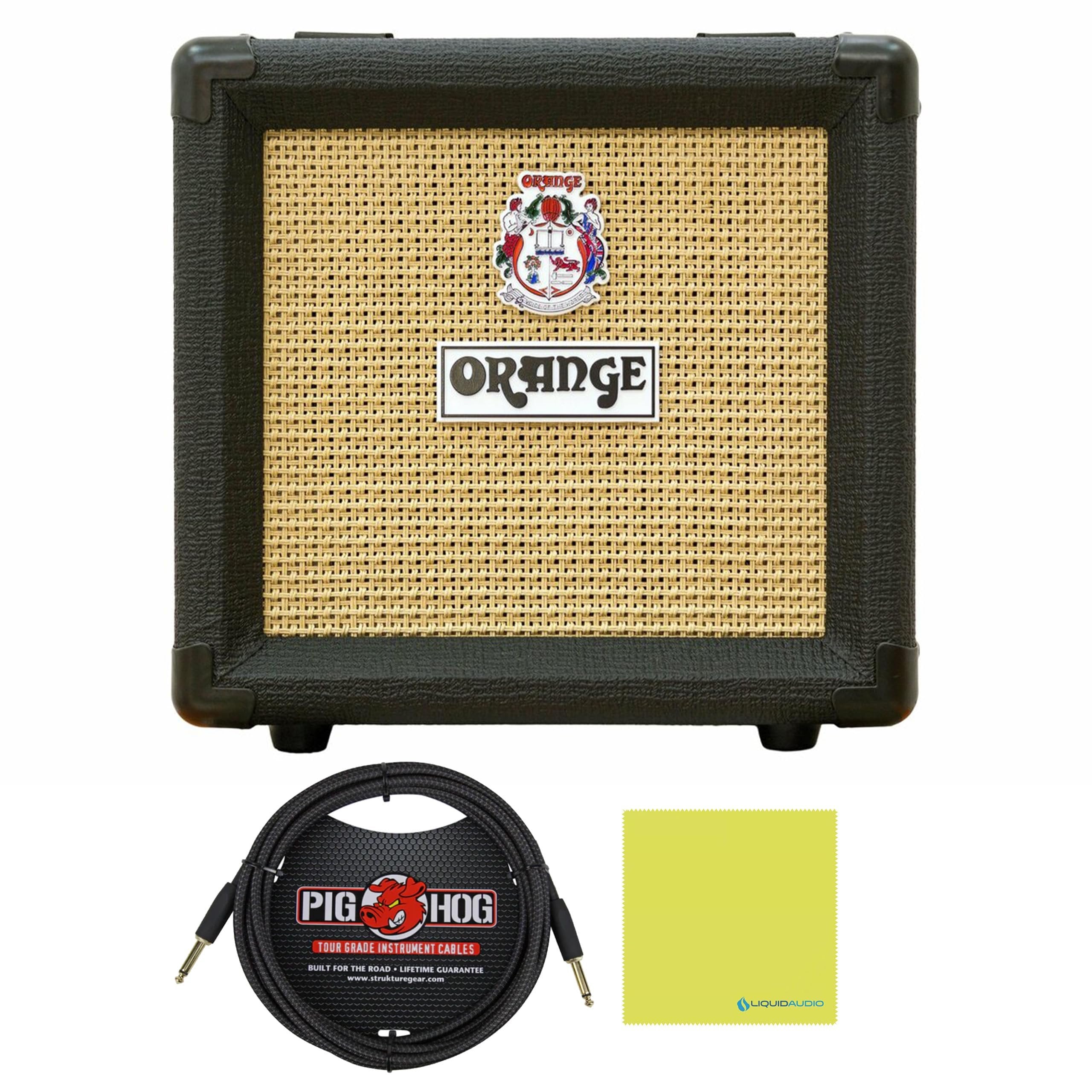 Liquid Audio Orange Amps PPC108 1x8 Closed Back Speaker Cabinet (Black) Bundle with 10ft Pig Hog Black Woven Instrument Cable and Instrument Polishing Cloth