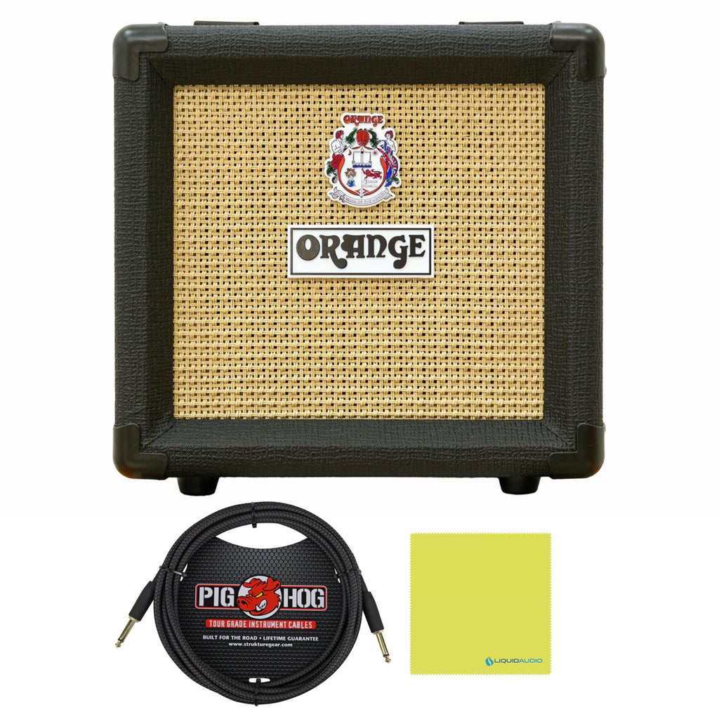 Liquid Audio Orange Amps PPC108 1x8 Closed Back Speaker Cabinet (Black) Bundle with 10ft Pig Hog Black Woven Instrument Cable and Instrument Polishing Cloth