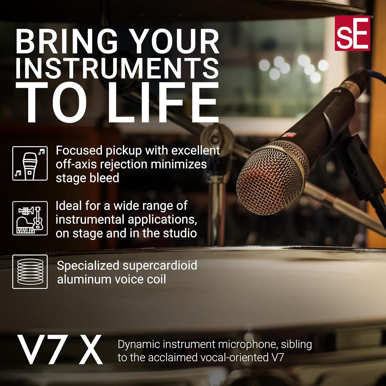 SE ELECTRONICS V Pack Venue Standard Drum Mic Kit for Toms, Snares & Bass Drums - Includes 1 V Kick, 2 V Beats, 2 V Clamps, 1 V7 X Instrument Microphone & More