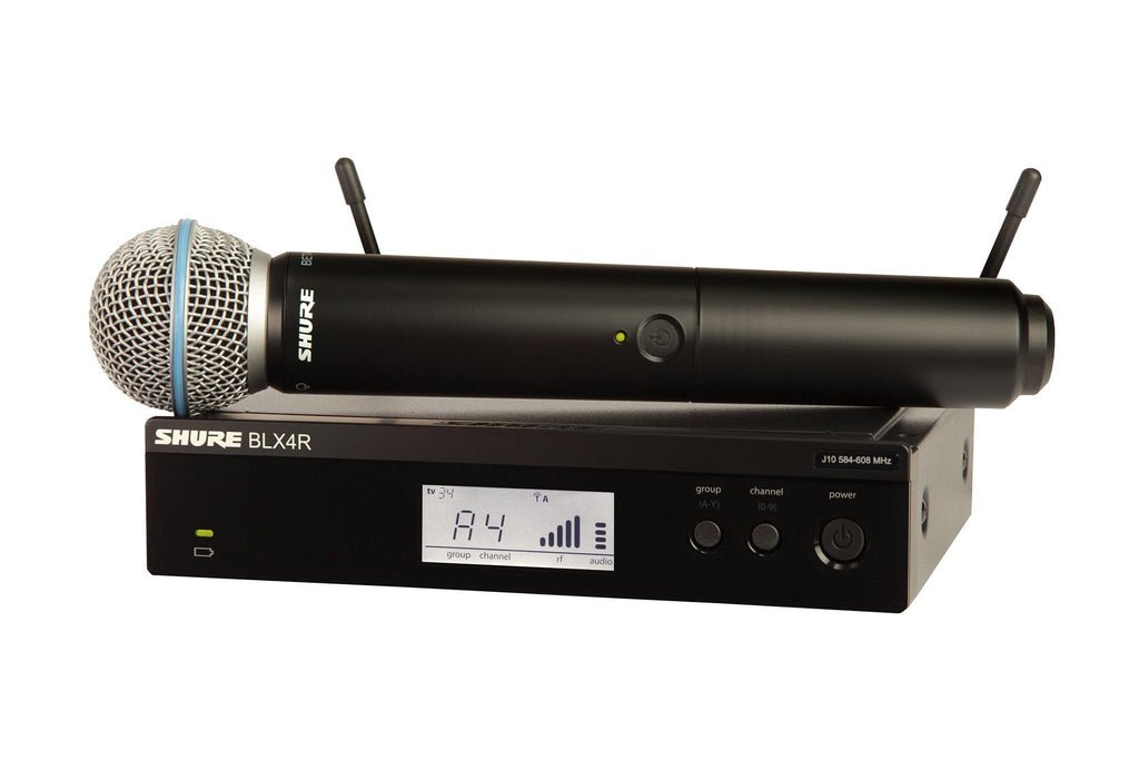Shure BLX24R/B58 Wireless Microphone System - 14-Hour Battery Life, 300 ft Range, UHF | BETA 58A Handheld Vocal Mic, Single Channel Rack Mount Receiver | H10 Band (BLX24R/B58-H10)