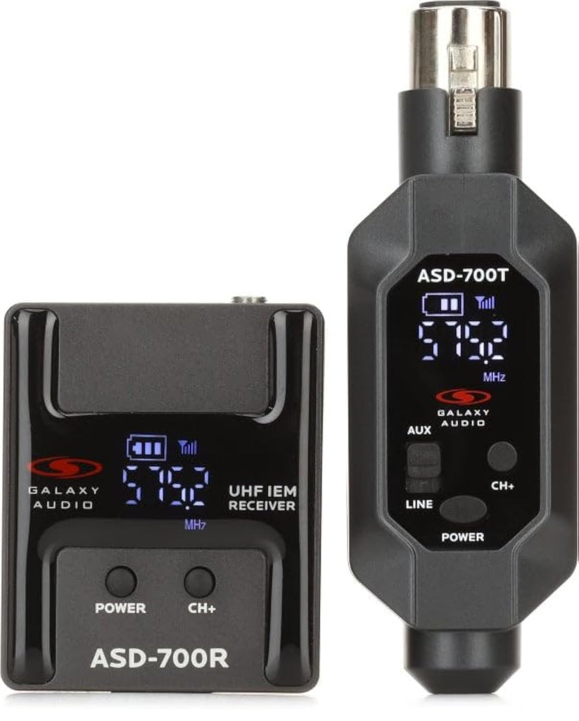 Galaxy Audio ASD-700 Digital UHF Wireless in-Ear Monitoring System - Single Pack, B6 - Plug-in Transmitter, 15 Channels, Bodypack Receiver, Earbud Set - B6, 571-585MHz