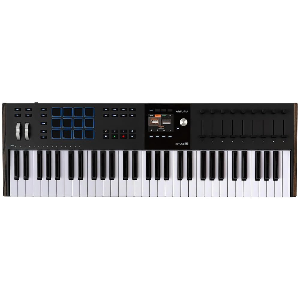 Arturia KeyLab 61 Mk3 Black Bundle with Sustain Pedal & Polishing Cloth – 61-Key USB MIDI Controller, DAW Integration, Faders, Encoders, Pads & Analog Lab Pro Software for Music Production