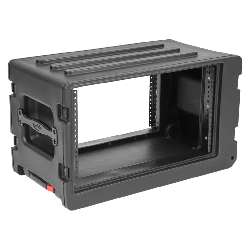 SKB 6U rSeries Shallow Rolling Rack with Integrated Back Wheels and 1-Touch Pull Handle, Comes with 8 Rack Units and Interlocking Molded Stacking Bars