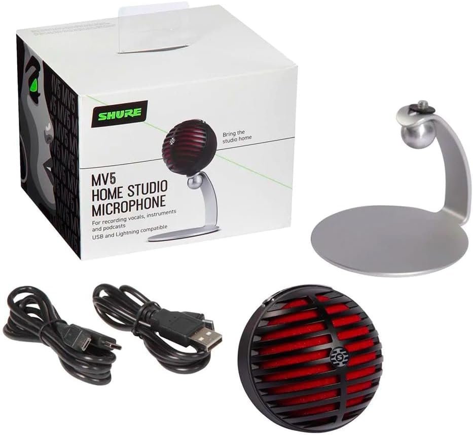 Shure MV5 Series USB Digital Condenser Microphone for Recording, Streaming, Podcasting, and Voice Communication