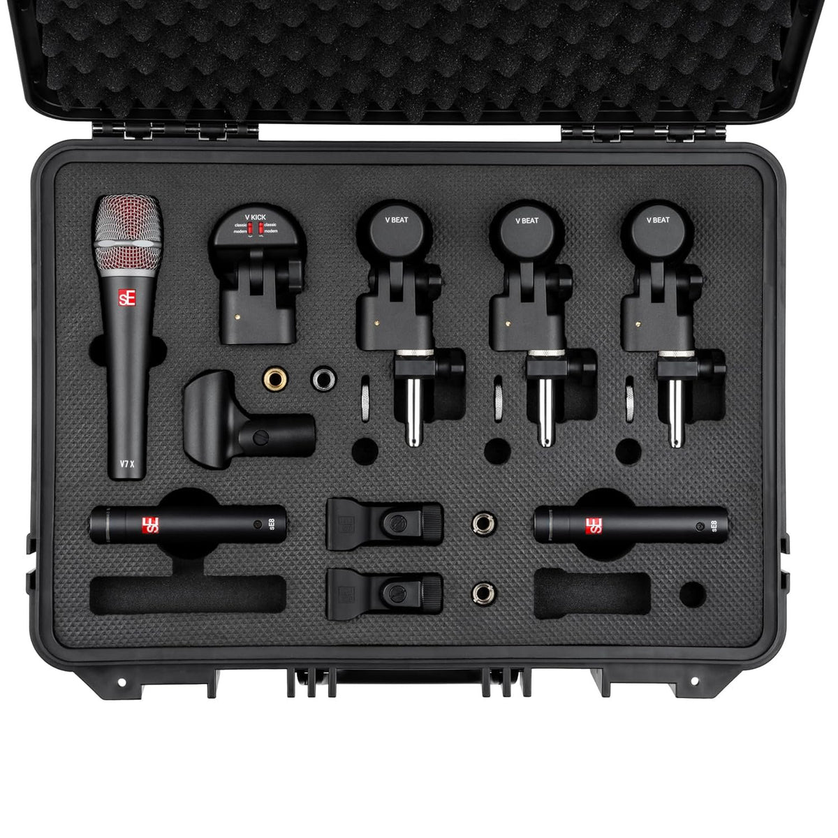 SE ELECTRONICS V Pack Arena Drum Mic Kit for Toms, Snares & Bass Drums - Includes 1 V KICK, 3 V Beats & V Clamps, 1 V7 X Instrument Microphone, Pair of sE8 Condensers & More
