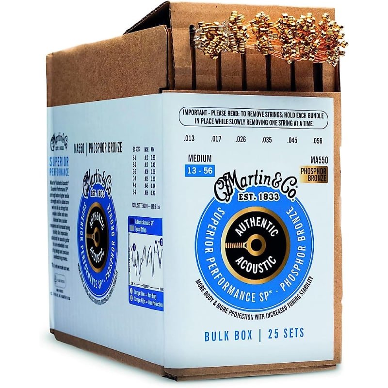 Martin Authentic Acoustic Guitar Strings – 92/8 Phosphor Bronze (25 Sets)