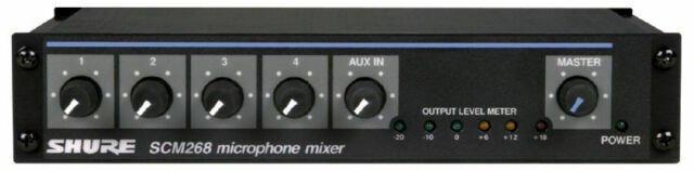 Shure SCM268 4-Channel Microphone Mixer (12V Phantom Power) with 6 Transforme...