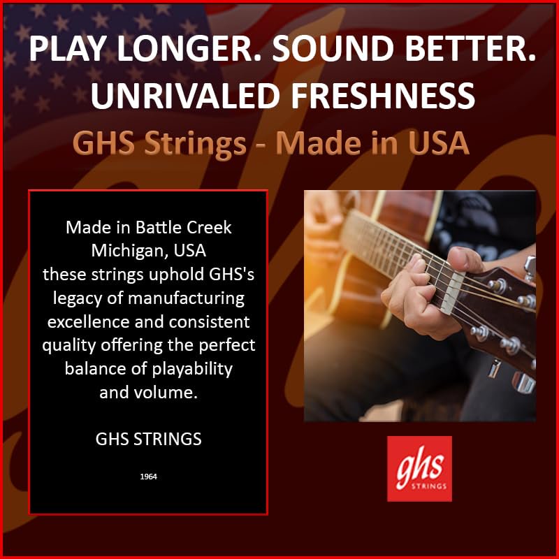 GHS Strings – Phosphor Bronze Acoustic Guitar Strings – Warm, Rich Tone, Balanced & Long-Lasting - For Acoustic, Fingerstyle, Strumming, Country, Rock, S325 Set (L) Light Gauge 13-56, 6 PACK