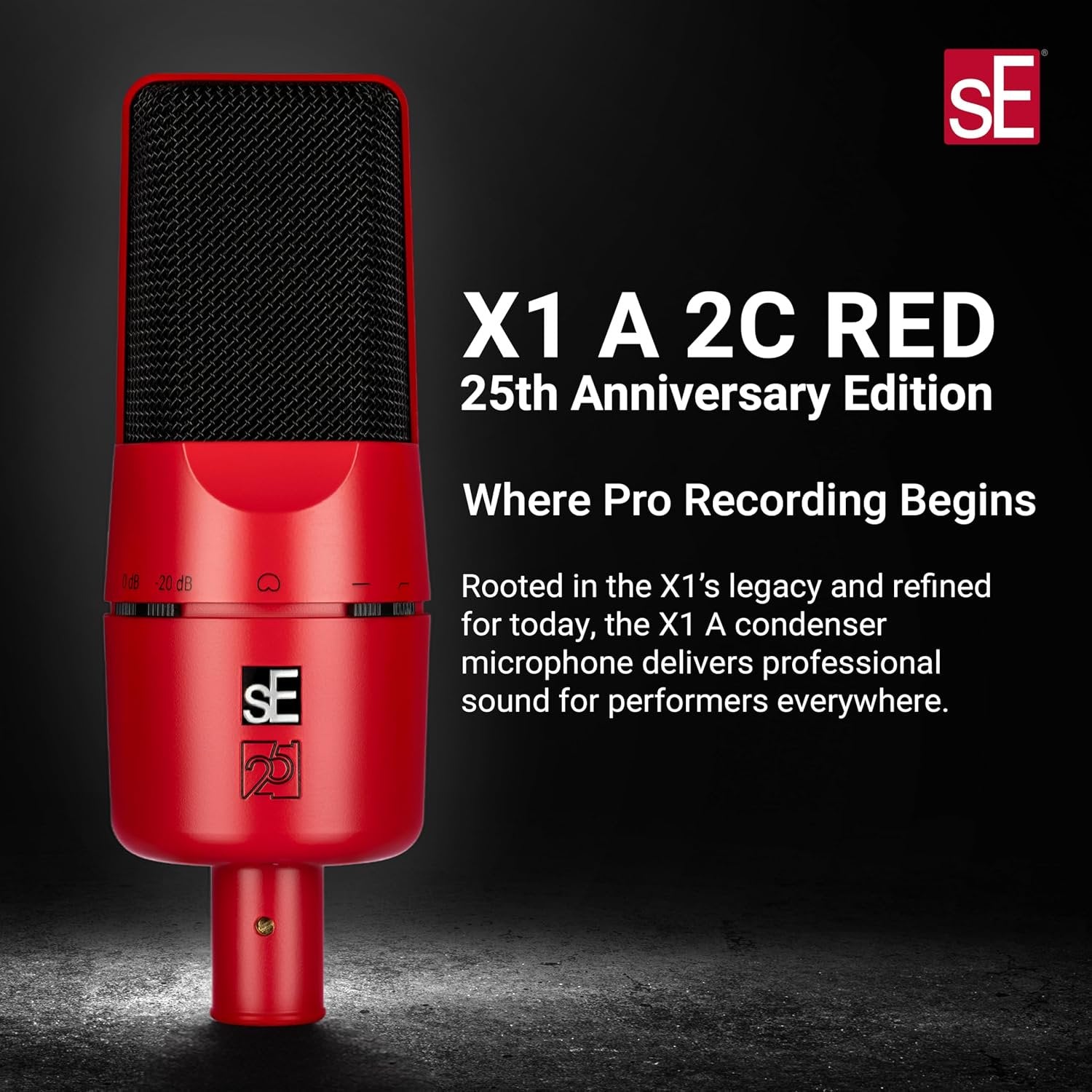 SE ELECTRONICS X1 A 2C Large Diaphragm Condenser Microphone with 100 Hz Filter & -20 dB Pad - XLR Condenser Mic for Singing & Instruments - Professional Studio Microphone for Recording (Red)