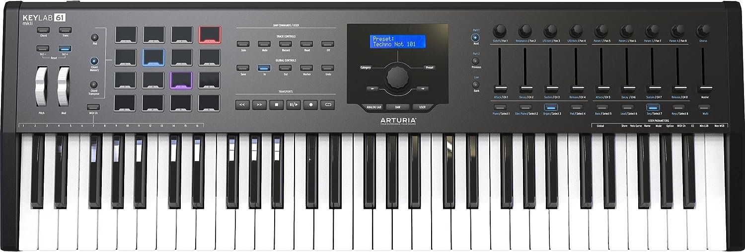 Arturia KeyLab 61 MkII - 61 Key Semi Weighted USB MIDI Keyboard Controller (Black)