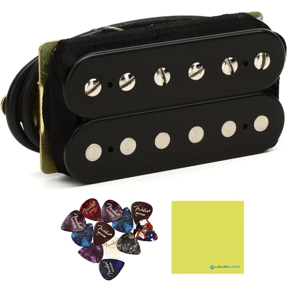 DiMarzio DP155FBK Black - The Tone Zone F-Spaced Humbucker Pickup Bundle w/ 12x Fender Guitar Picks and Liquid Audio Polishing Cloth