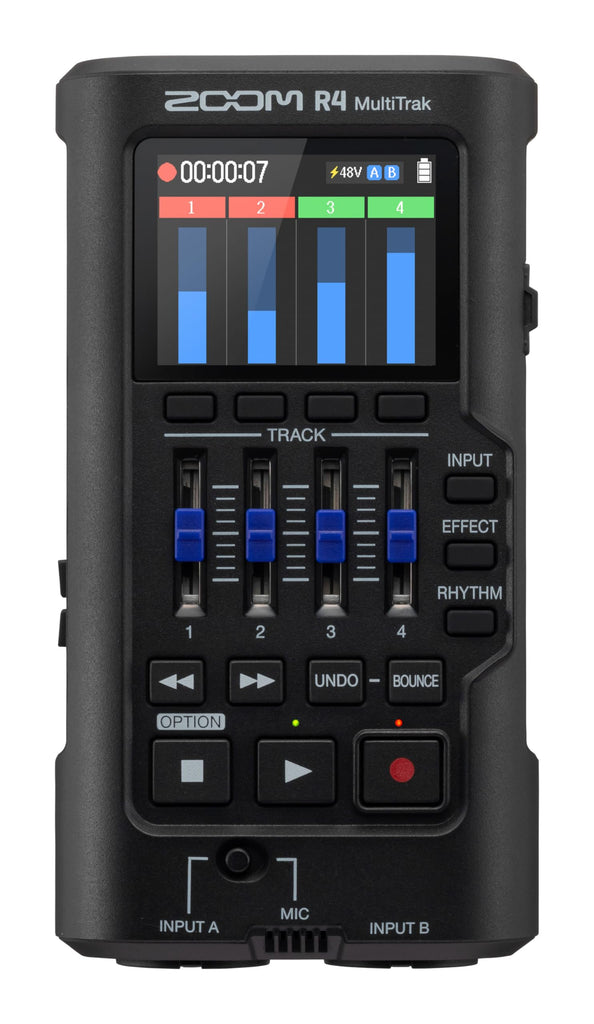 Zoom R4 Multi-Track Recorder for Musicians with 2 XLR/TRS Combo Inputs, 32-Bit Float, Stereo Bouncing Built-In Microphone, Effects, Rhythms, Battery Powered, USB Audio Interface