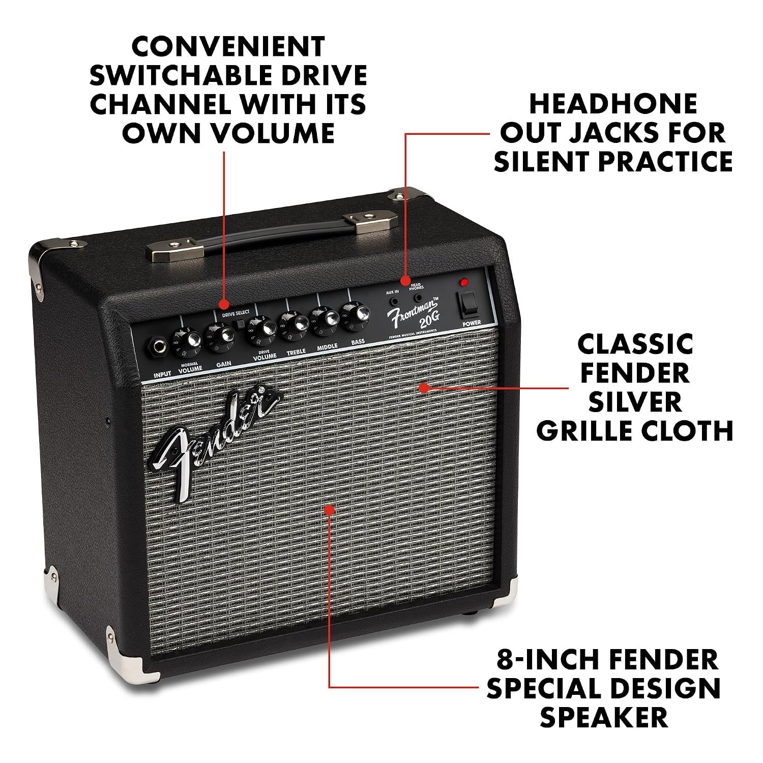 Fender Frontman 20G Electric Guitar Amplifier, 20-Watt Amp, 8" Speaker