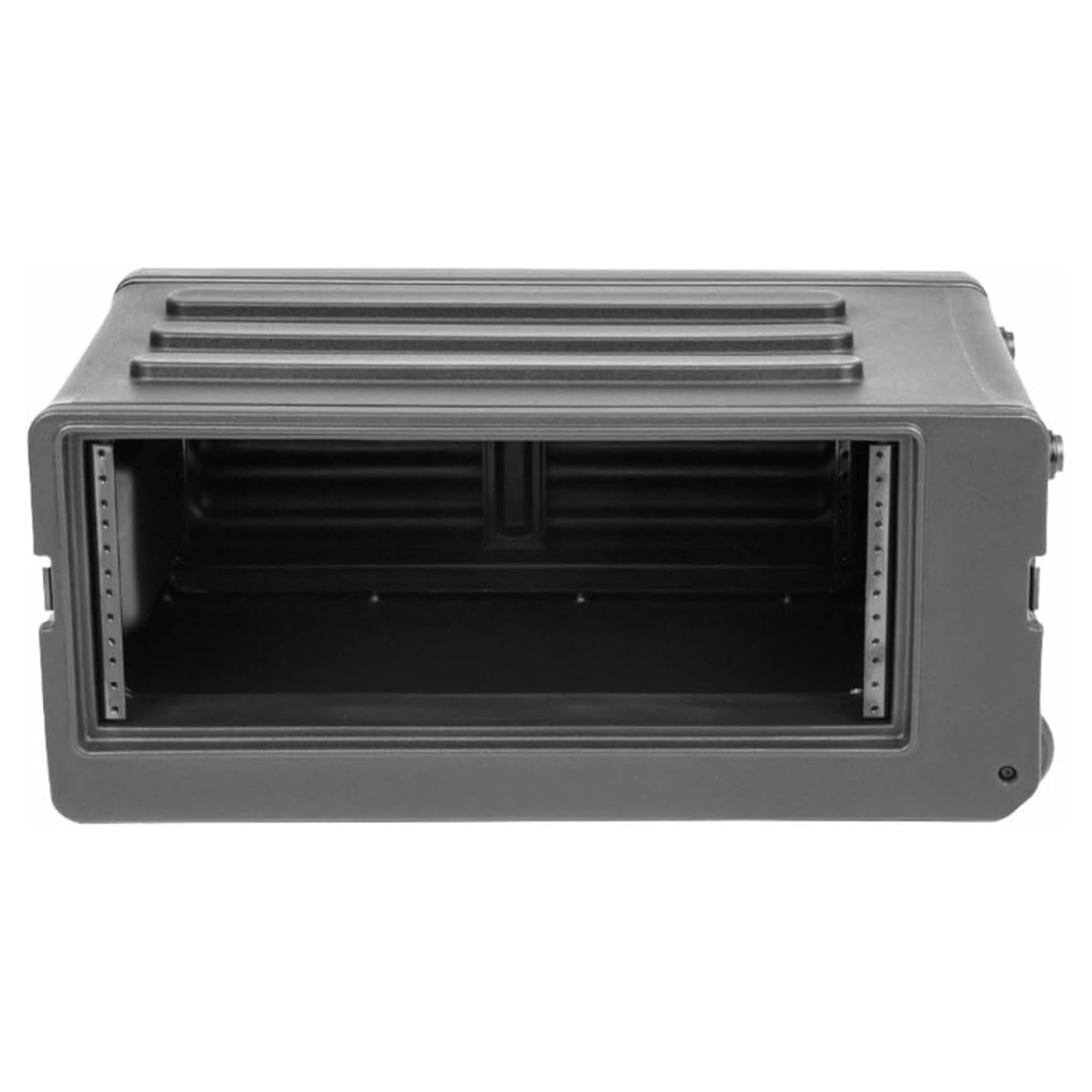 SKB 4U rSeries Shallow Rolling Rack with Integrated Back Wheels and 1-Touch Pull Handle, Comes with 8 Rack Units and Interlocking Molded Stacking Bars