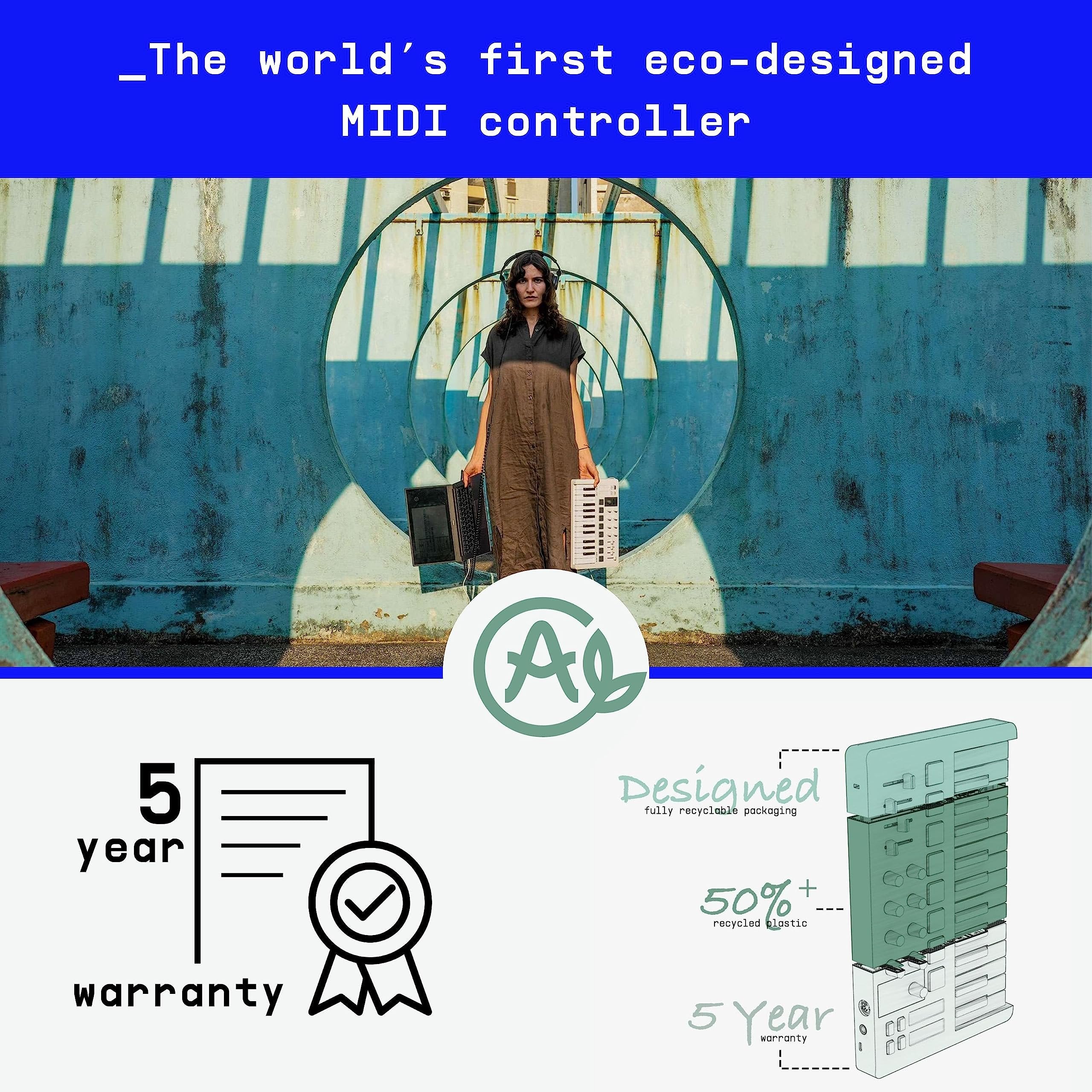 Arturia MiniLab 3 - Universal MIDI Controller for Music Production, with All-in-One Software Package - 25 Keys, 8 Multi-Color Pads - White (MiniLab 3 Only, Deep Black)