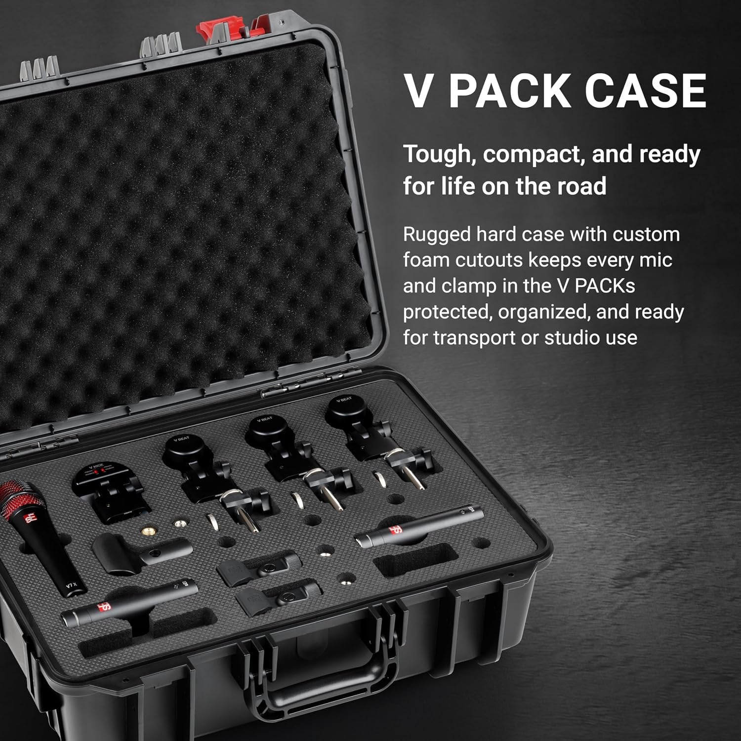 SE ELECTRONICS V Pack Arena Black Drum Mic Kit for Toms, Snares & Bass Drums - Includes 1 V Kick, 3 V Beats, 3 V Clamps, 1 V7 X Instrument Microphone, 2 sE8 Condensers & More
