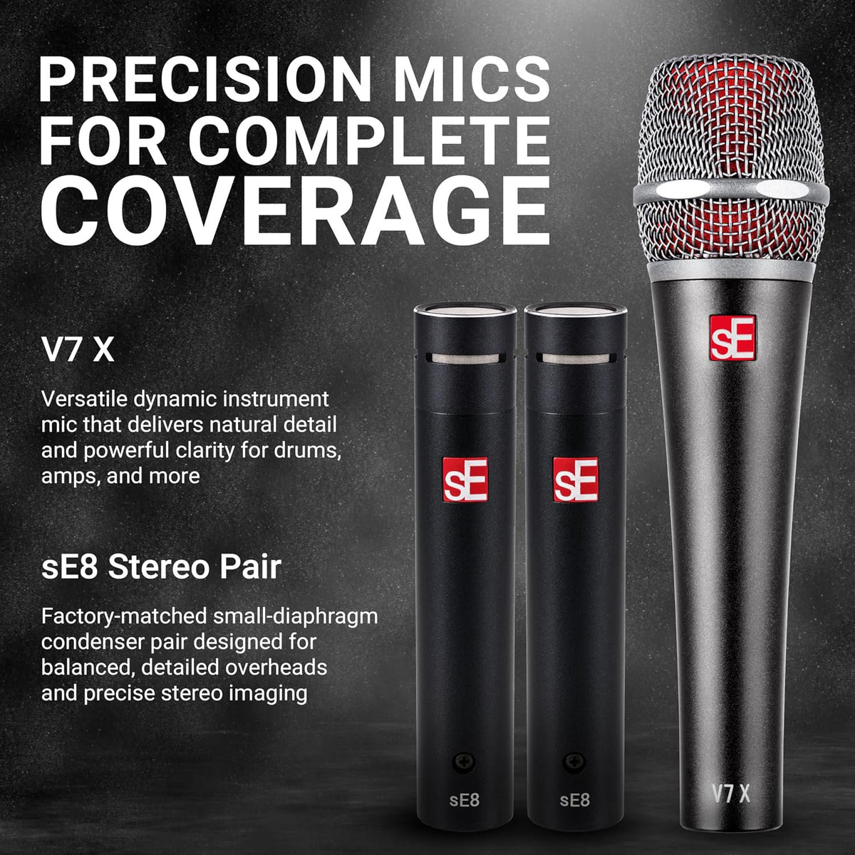 SE ELECTRONICS V Pack Arena Drum Mic Kit for Toms, Snares & Bass Drums - Includes 1 V KICK, 3 V Beats & V Clamps, 1 V7 X Instrument Microphone, Pair of sE8 Condensers & More