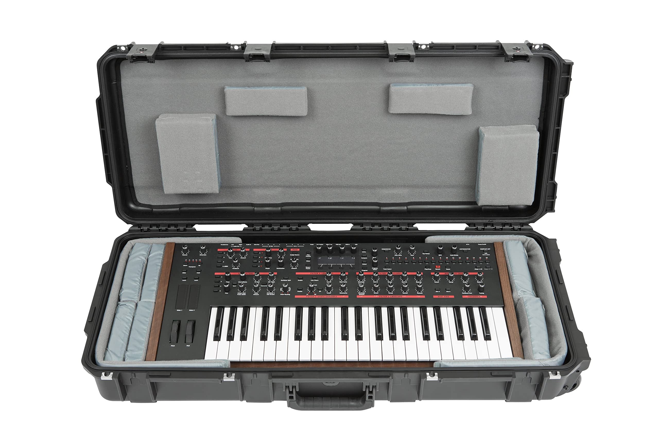SKB Cases 3i-3614-TKBD iSeries 49-Note Keyboard Case, Waterproof Injection Molded Shell, 14 Total Hook-and-loop Pads in 4 Different Sizes, Pull Handle and Wheels for Easy Towing