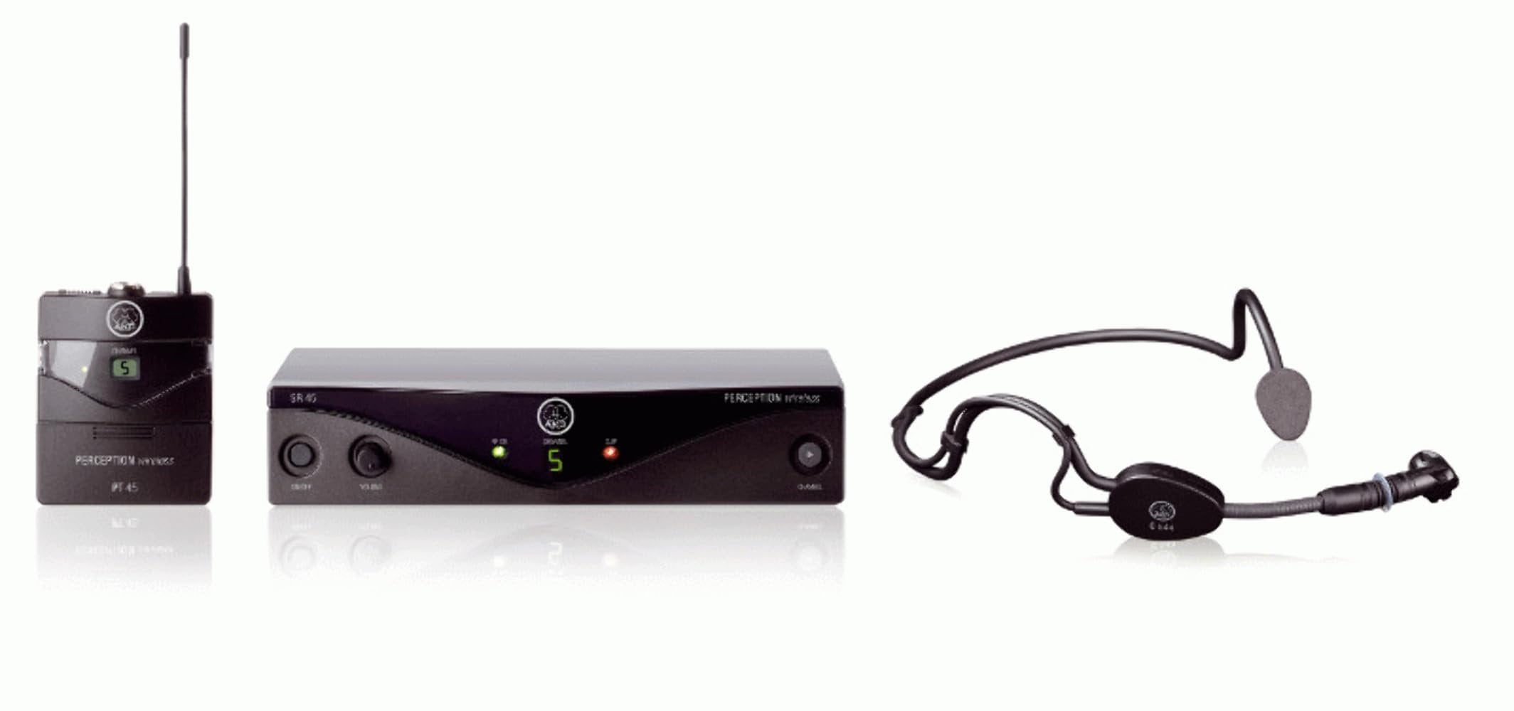 AKG Pro Audio Perception Wireless Microphone System with SR45 Stationary Receiver, PT45 Pocket Transmitter, and C544L Headworn Microphone- Sports Set (3248X00010)
