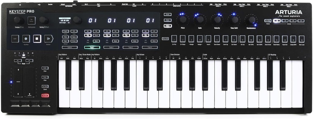 Arturia KeyStep Pro Chroma 37-Key Controller and Unparalleled 4-Track Sequencer and Keyboard with Blue LEDs and Stylish Knob Caps (Gray)