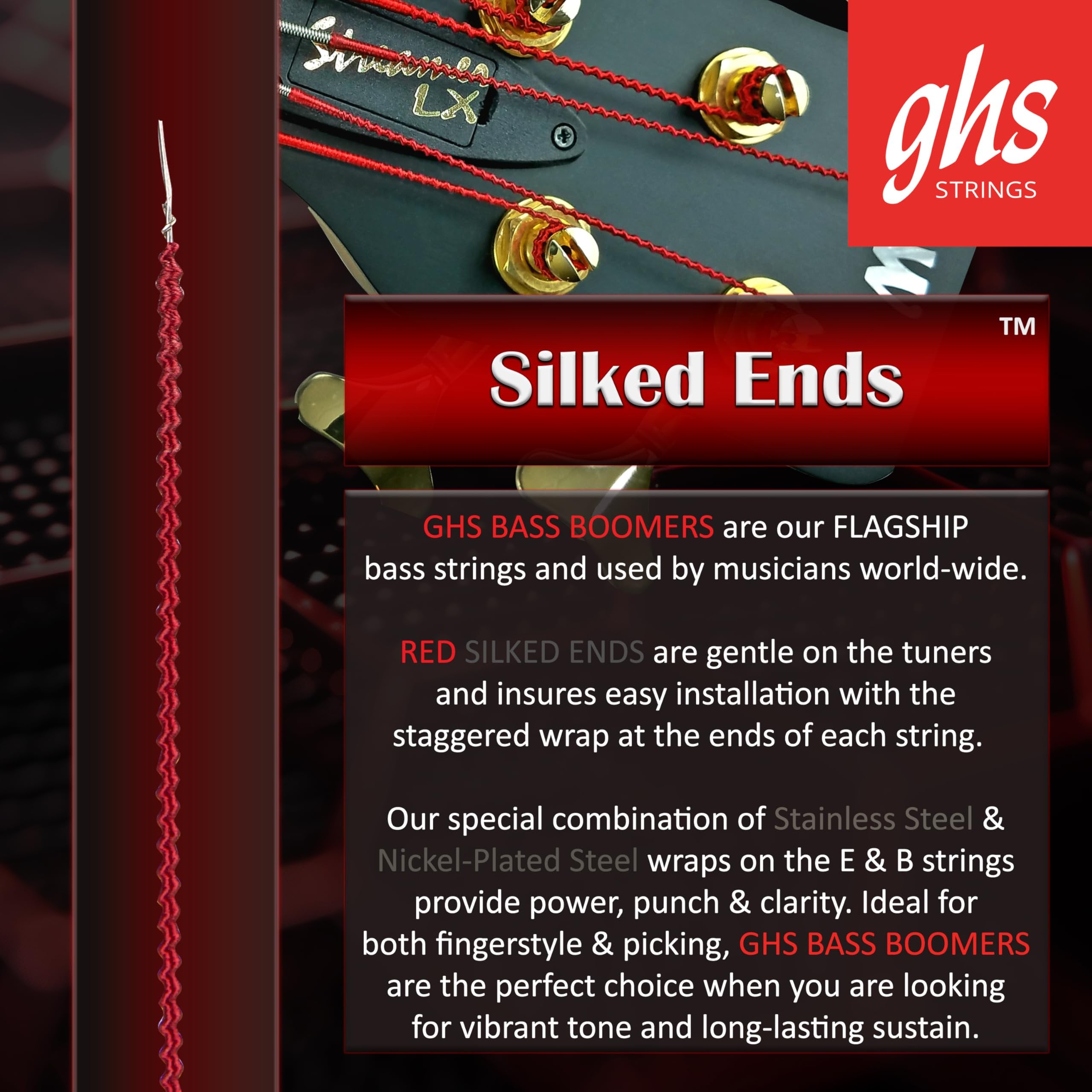 GHS Strings 5L-DYB Electric Bass Boomer String Sets Nickel Plated Guitar Strings, Light, 40-120