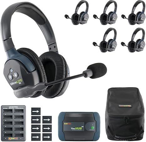 Eartec HUB6D 6 Person UltraLITE Wireless Headset Microphone System with HUB Transceiver (6 Doubles)