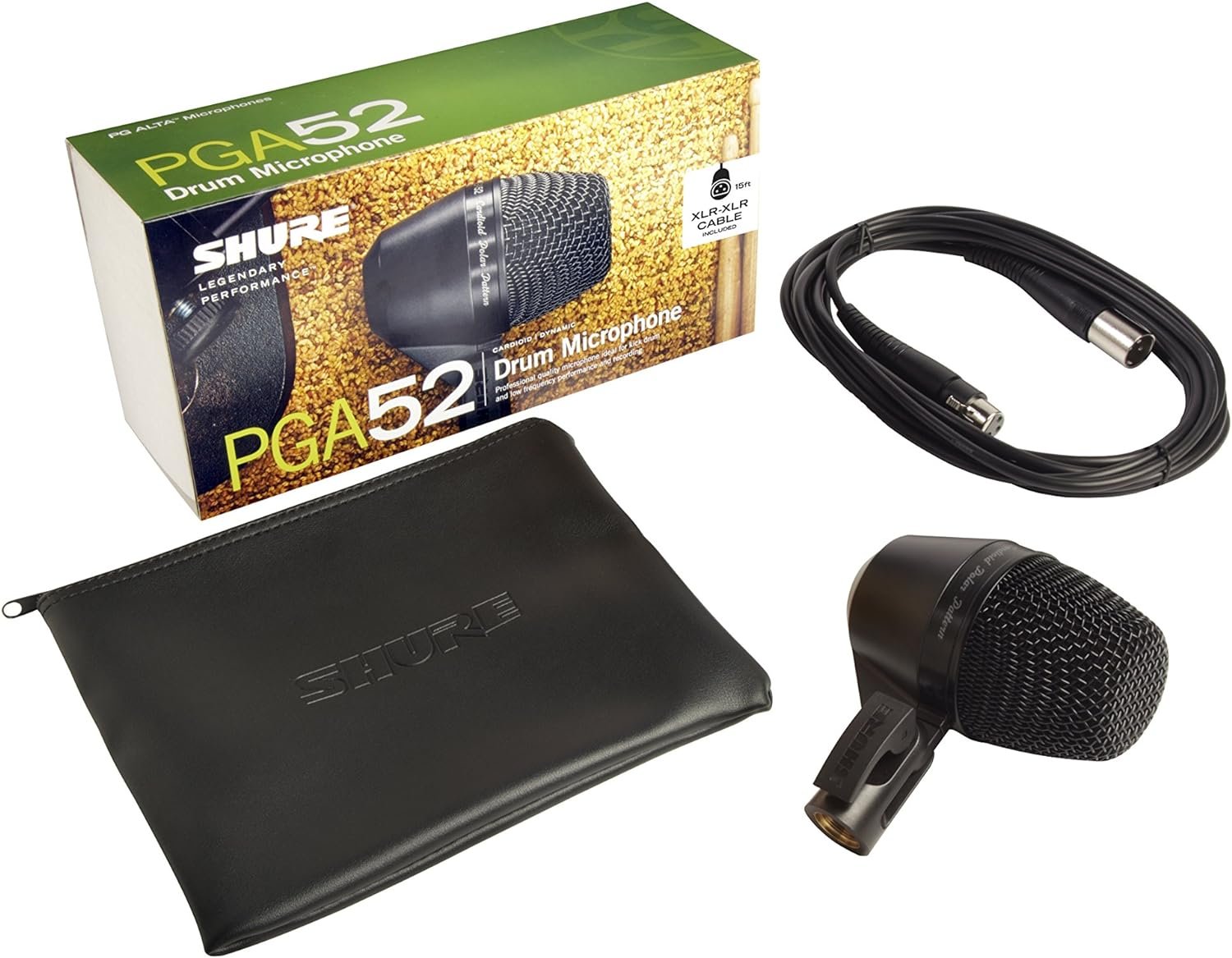 Shure PGA52 Dynamic Microphone - Swivel-Mount Kick-Drum with Cardioid Pick-up Pattern, No Cable (PGA52-LC)