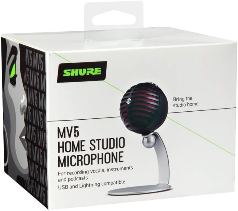 Shure MV5 Series USB Digital Condenser Microphone for Recording, Streaming, Podcasting, and Voice Communication