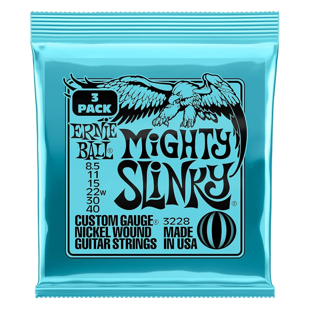 Ernie Ball Mighty Slinky Nickel Wound Electric Guitar Strings 3-pack, 8.5-40 Gauge (P03228)